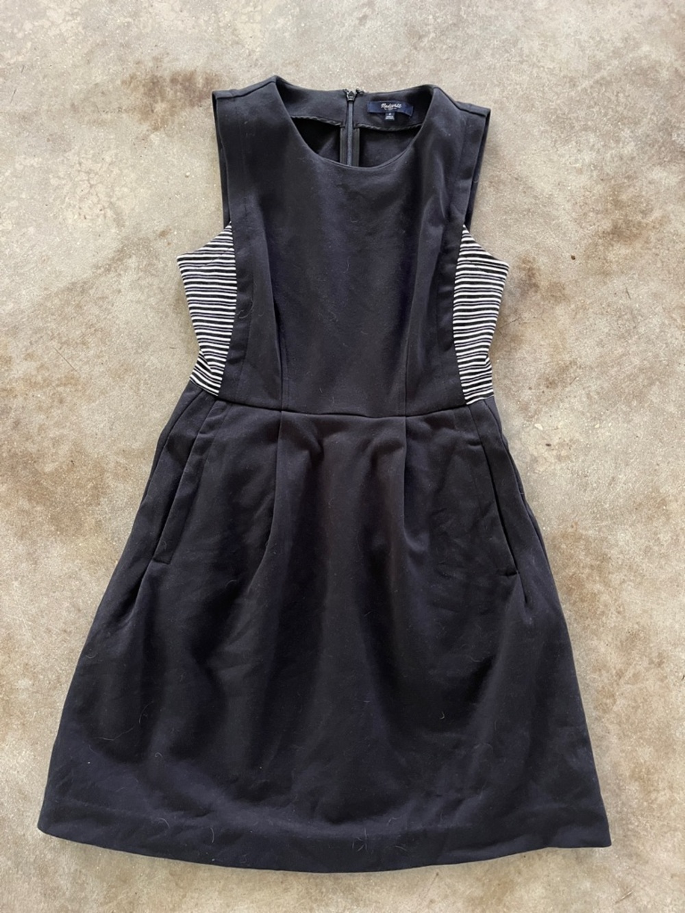 Madewell Black Fit-and-Flare Dress with Striped Side Panels